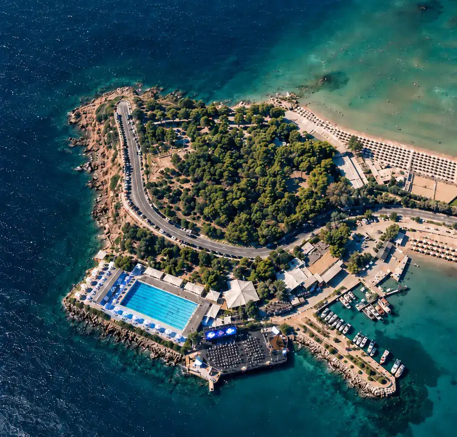 Aerial view of the Nautical Club of Vouliagmeni on the Athens Riviera